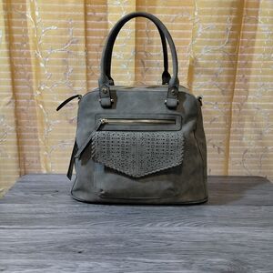 VR NYC Zip Closure Mosaic Design Laser Cut Large Satchel Handbag - Gray NWT